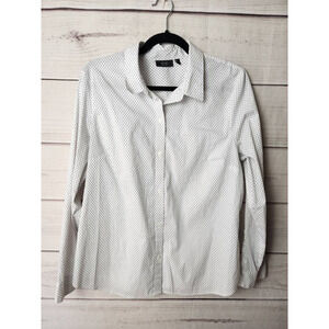 Apt 9 Essentials Womens Button Down Shirt Off White Black Dots Long‎ Sleeve 16